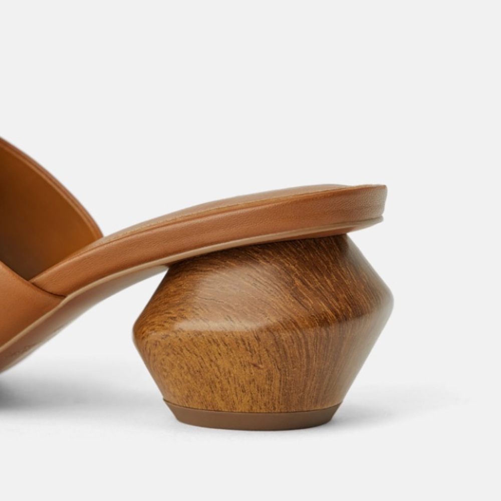 Zara leather mules w/ geometric wood look heels - Picture 4 of 5